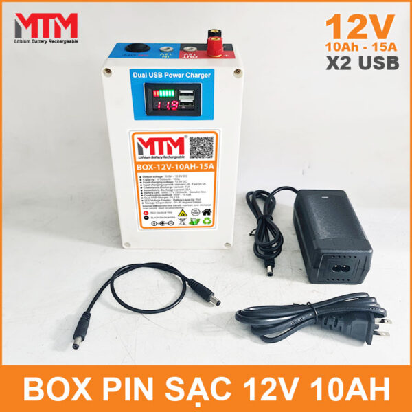 Box pin lithium 12V 10Ah 15A cổng USB 3