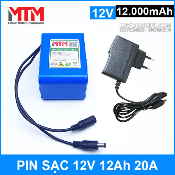 Pin sạc 12V 12Ah 3S chịu tải 20A MTM kèm sạc 3