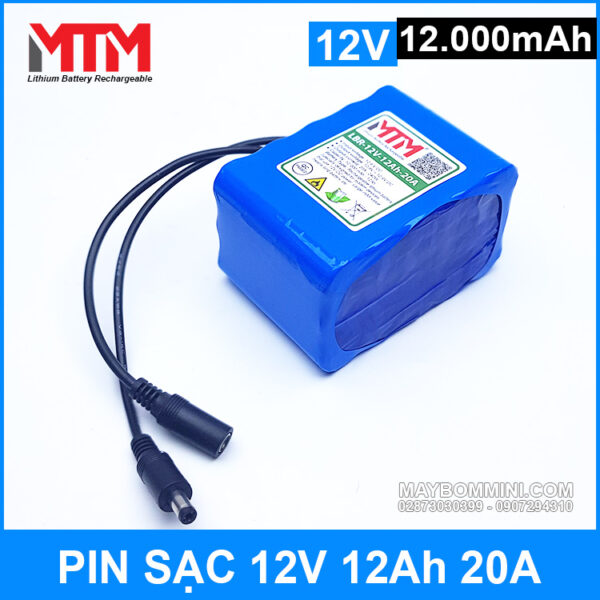 Pin sạc 12V 12Ah 3S chịu tải 20A MTM kèm sạc 4