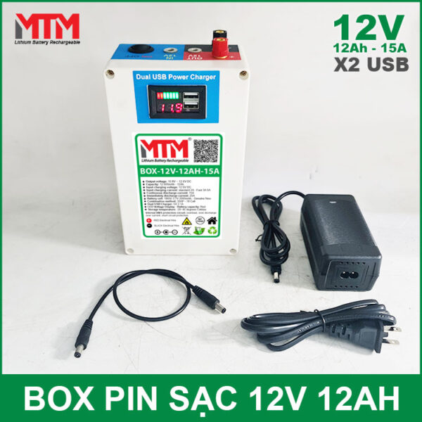 Box pin lithium 12V 12Ah 15A cổng USB 3