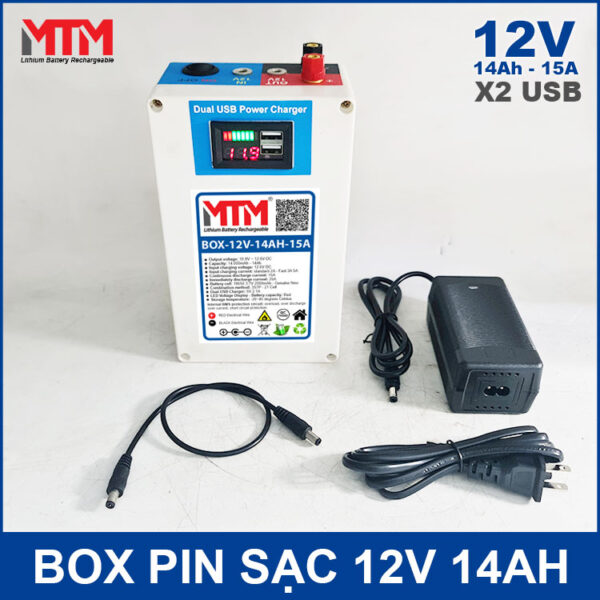 Box pin lithium 12V 14Ah 15A cổng USB 3