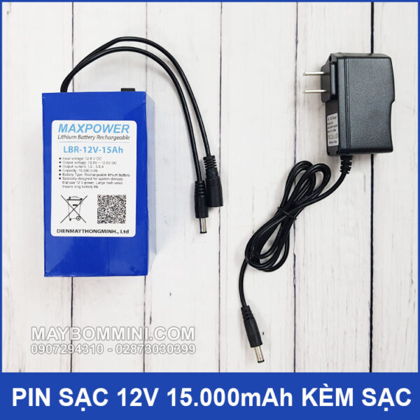 Pin sạc 12V 15Ah MAXPOWER kèm sạc 3