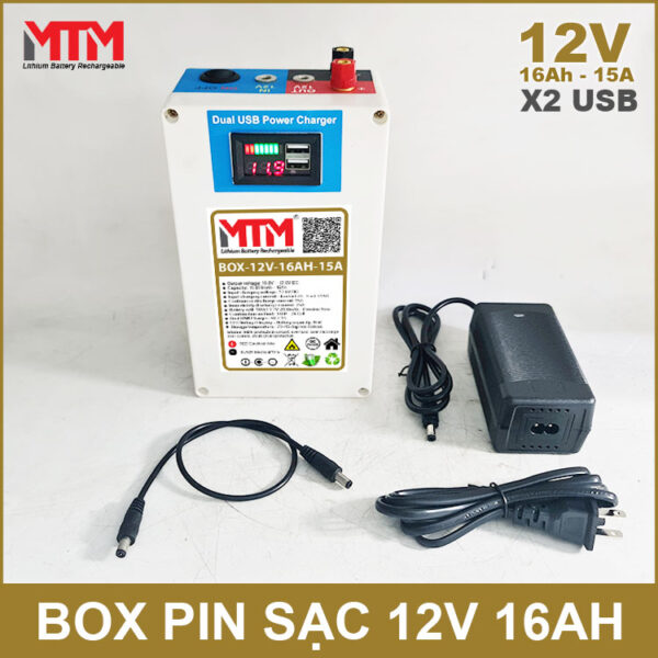 Box pin lithium 12V 16Ah 15A cổng USB 3