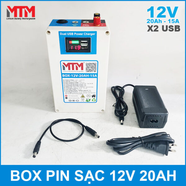 Box pin lithium 12V 20Ah 15A cổng USB 3