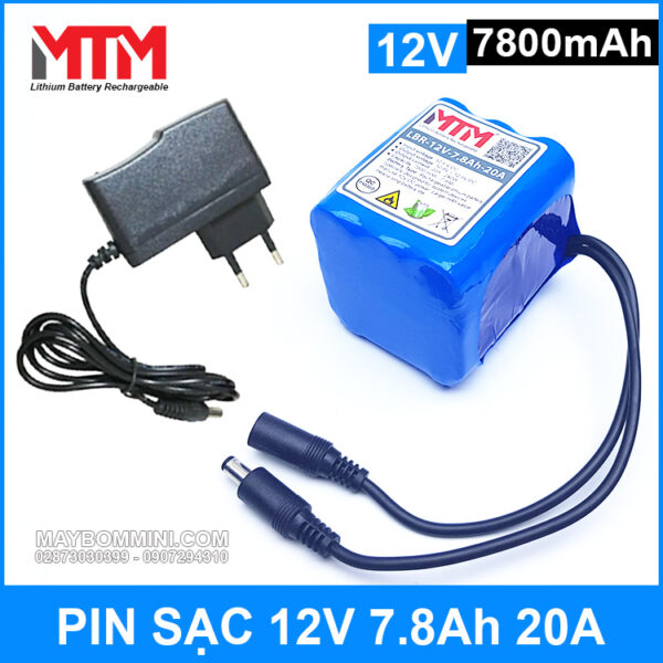 Pin sạc lithium 12V 7800mAh 3S chịu tải 20A MTM kèm sạc 3