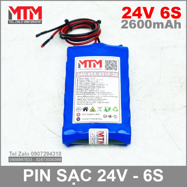 Khối pin 24V 2.6Ah 6S 65A MTM kèm sạc 6