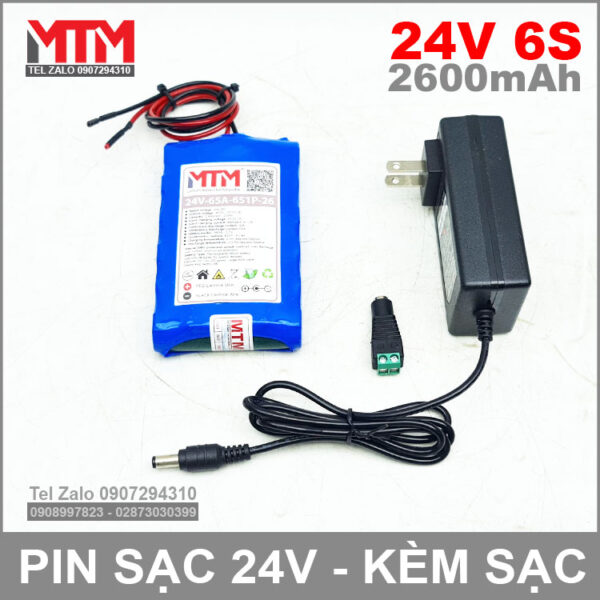 Khối pin 24V 2.6Ah 6S 65A MTM kèm sạc 3