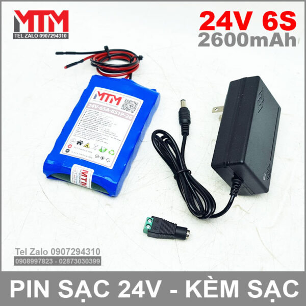 Khối pin 24V 2.6Ah 6S 65A MTM kèm sạc 4