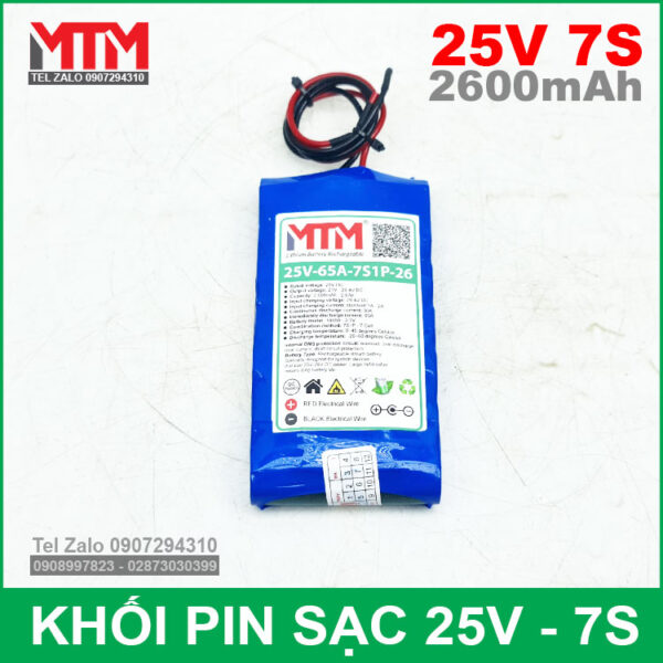 Khối pin 25V 2.6Ah 7S 65A MTM kèm sạc 6