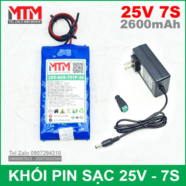 Khối pin 25V 2.6Ah 7S 65A MTM kèm sạc 2