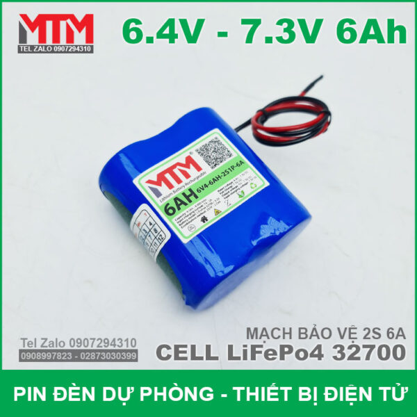 Khối pin sạc 6.4V 7.3V 6Ah 6A LiFePo4 2S MTM 7