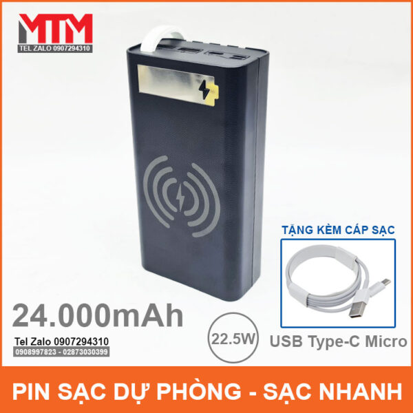 Pin dự phòng 24000mAh sạc không dây 12 Cell 3