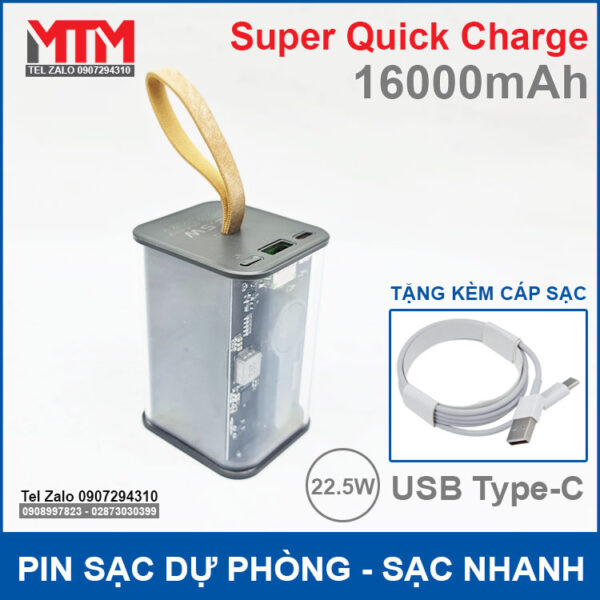 Sạc dự phòng 16000mAh 4 cell 22.5W - sạc nhanh 2 chiều QC PD 3