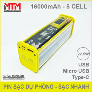 Sạc dự phòng 16000mAh 8 cell 22.5W - sạc nhanh 16