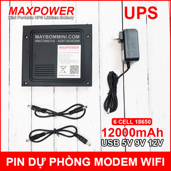 Nguồn điện UPS dự phòng modem wifi camera USB 5V 9V 12V 12000mAh MAXPOWER 4