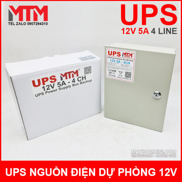 Box UPS nguồn điện dự phòng 12V 5A 4CH kèm ắc quy 12V 7.5Ah 5