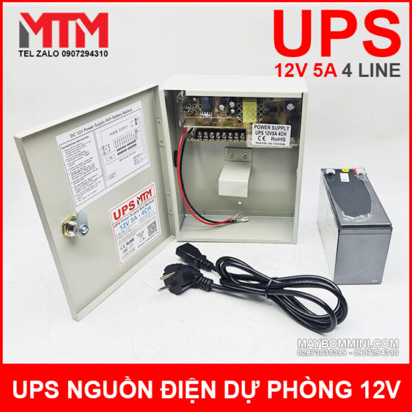 Box UPS nguồn điện dự phòng 12V 5A 4CH kèm ắc quy 12V 7.5Ah 3