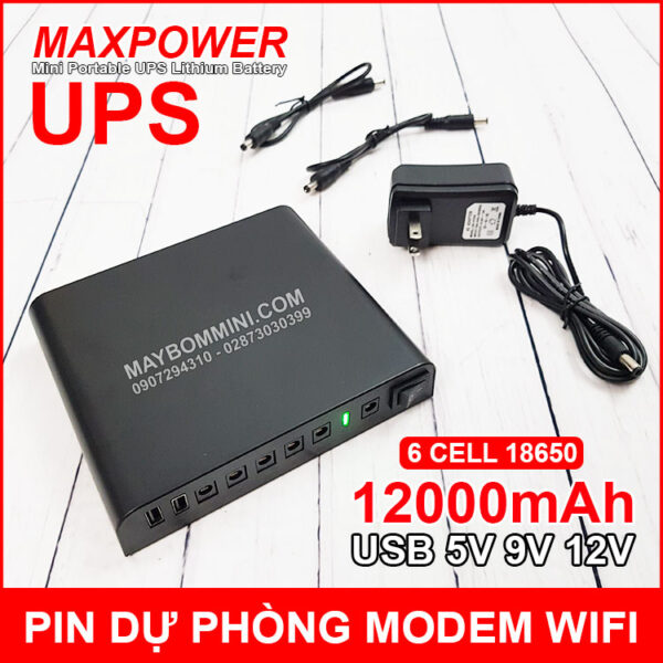 Nguồn điện UPS dự phòng modem wifi camera USB 5V 9V 12V 12000mAh MAXPOWER 3