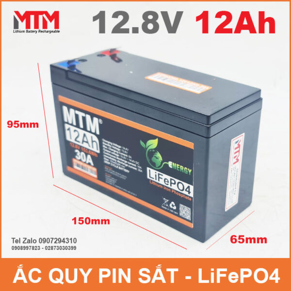 Bình ắc quy pin sắt LiFePo4 12V 12Ah 30A 8