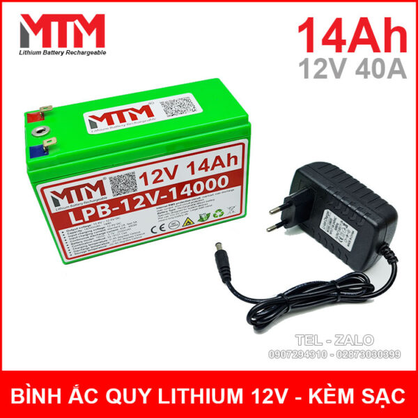 Bình ắc quy pin lithium 12V 14000mah 40A MTM kèm sạc 3