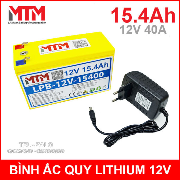 Bình ắc quy pin lithium 12V 15400mah 40A MTM kèm sạc 3