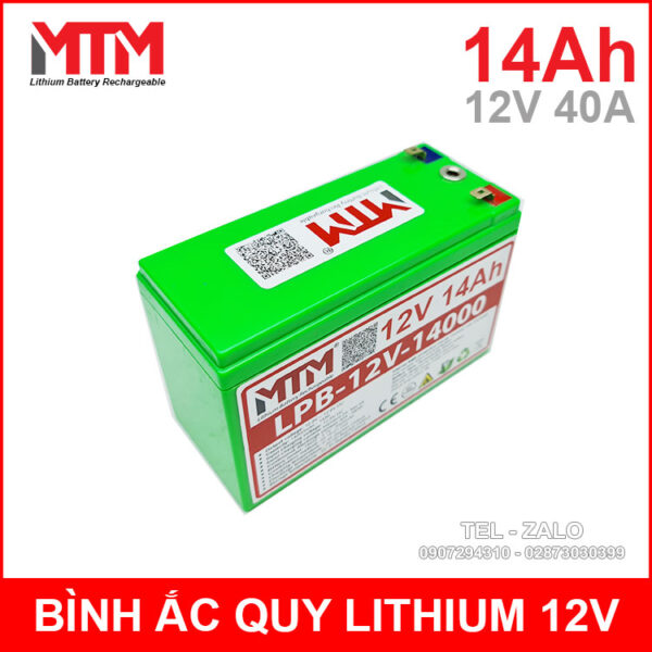 Bình ắc quy pin lithium 12V 14000mah 40A MTM kèm sạc 4