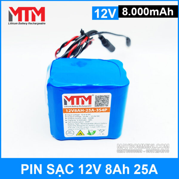 Pin sạc 12V 8Ah 25A 3S MTM 3