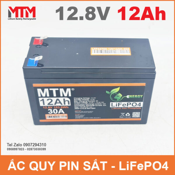 Bình ắc quy pin sắt LiFePo4 12V 12Ah 30A 6