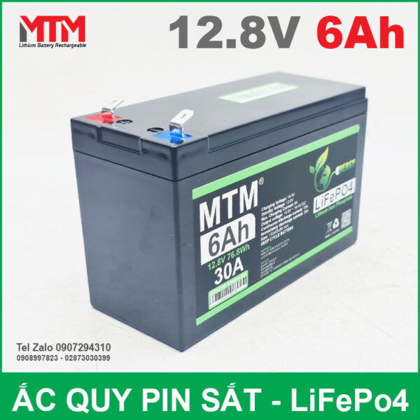 Bình ắc quy pin sắt LiFePo4 12V 6Ah 30A 4