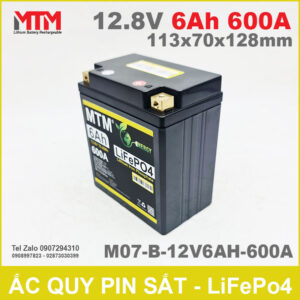 Bình ắc quy pin xe máy 12.8V 6Ah 600A MTM M07-B-12V6AH-600A 11