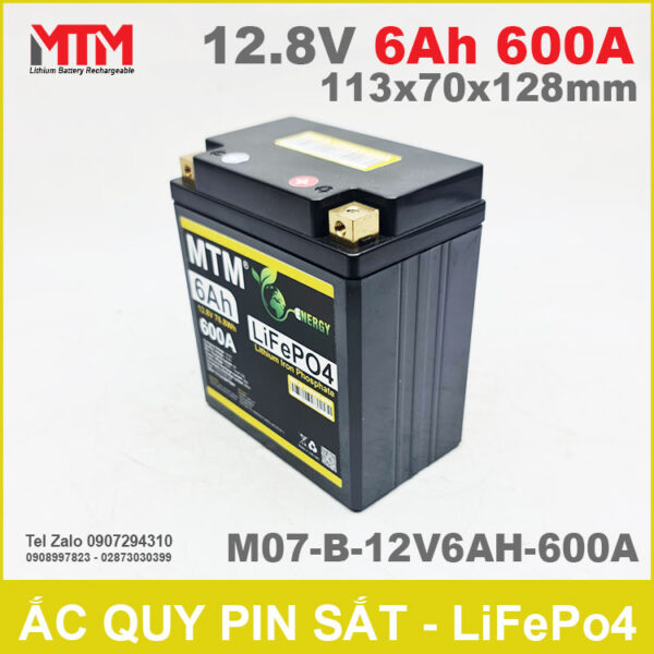 Bình ắc quy pin xe máy 12.8V 6Ah 600A MTM M07-B-12V6AH-600A 5