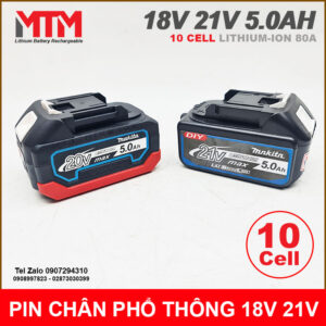 Pin chân phổ thông M21 Makita Hukan Dekton 18V 21 5.0Ah 10 cell mạch 80A vỏ chống sốc 24