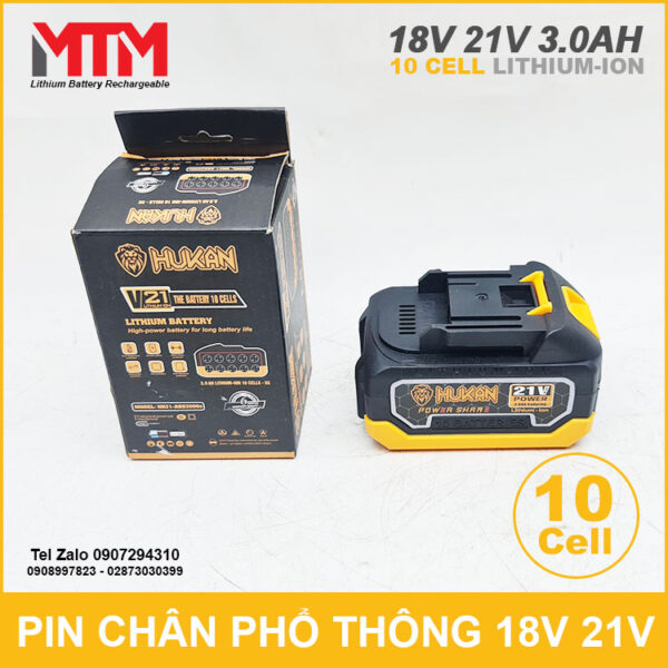 Pin chân phổ thông 18V 21V 3Ah 10 cell Hukan 3