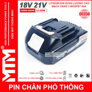 Pin chân phổ thông Makita 18V 21V 2.5Ah 5 cell mạch 80A led báo pin - Cell Samsung 25R 17