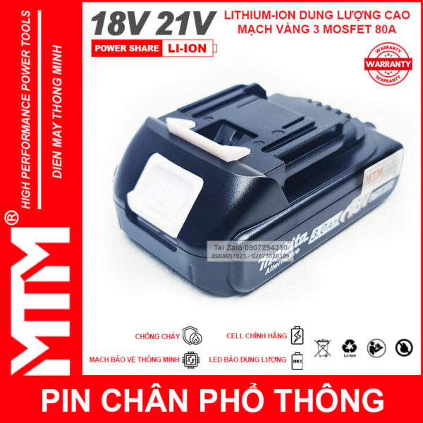 Pin chân phổ thông Makita 18V 21V 2.5Ah 5 cell mạch 80A led báo pin - Cell Samsung 25R 8