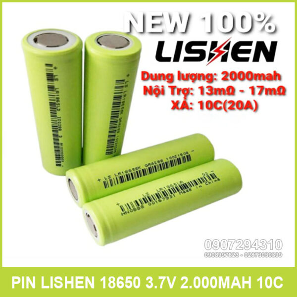 Pin 18650 2000mAh 3.7V 10C Lishen xanh 2