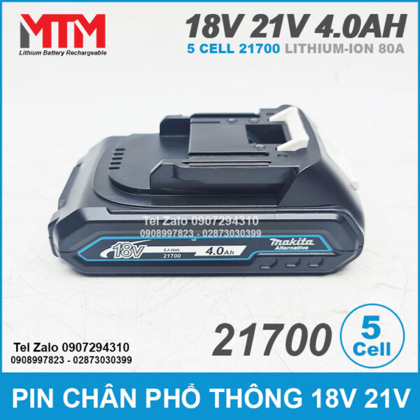 Pin chân phổ thông M21 Makita Hukan Dekton 18V 21V 4.0Ah 5 cell 21700 - mạch 80A 6