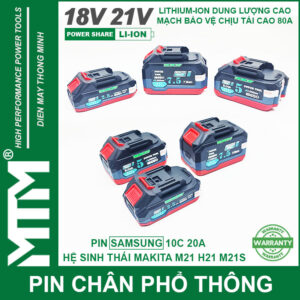 Pin chân phổ thông Makita 18V 21V 2.5Ah 5 cell mạch 80A led báo pin chống sốc - Cell Samsung 25R 23