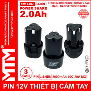 Pin máy khoan bắt vít 12V 2.0Ah 3 cell chuẩn khe loại B - Cell LISHEN 10C 20A 19