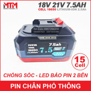 Pin chân phổ thông Makita 18V 21V 7.5Ah 15 cell mạch 80A - chống sốc led báo pin 2 bên 12