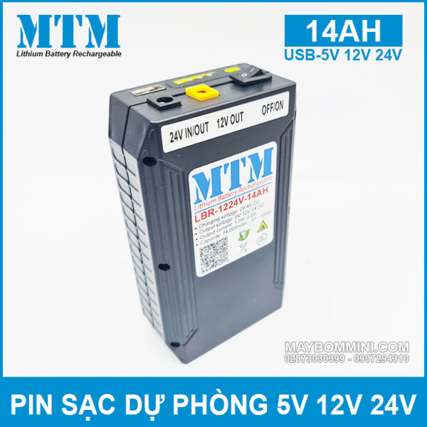 Pin sạc dự phòng USB-5V 12V 24V 14000mAh MTM kèm sạc 4