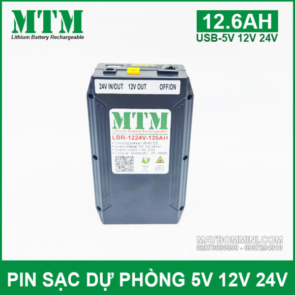 Pin sạc dự phòng USB-5V 12V 24V 12600mAh MTM kèm sạc 4