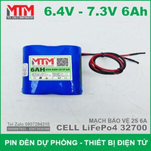 Khối pin sạc 6.4V 7.3V 6Ah 6A LiFePo4 2S MTM 12