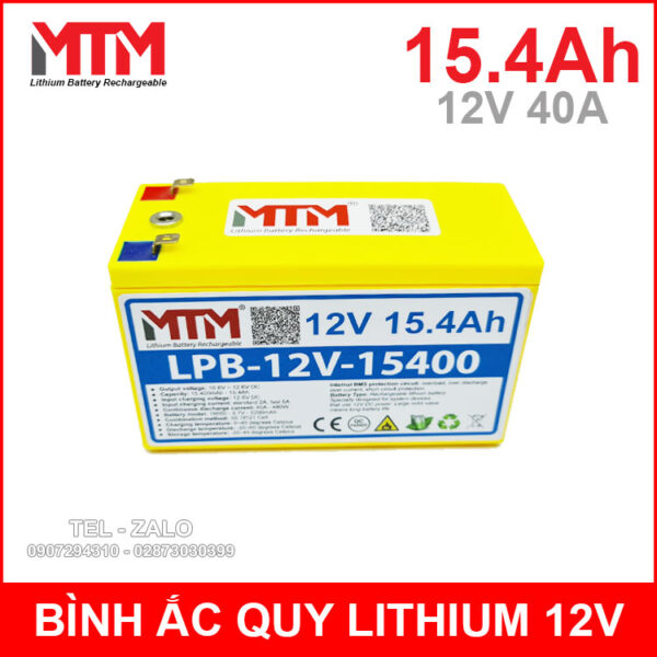 Bình ắc quy pin lithium 12V 15400mah 40A MTM kèm sạc 4