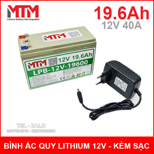 Bình ắc quy pin lithium 12V 19600mah 40A MTM kèm sạc 3