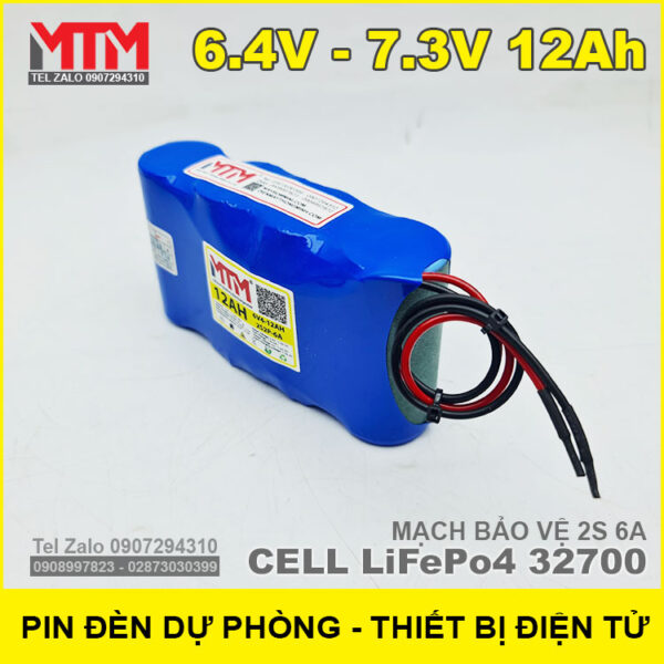 Khối pin sạc 6.4V 7.3V 12Ah 6A LiFePo4 2S MTM 4