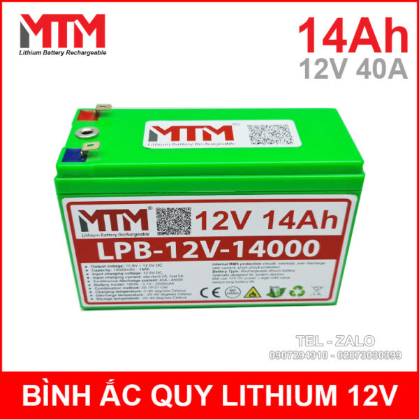 Bình ắc quy pin lithium 12V 14000mah 40A MTM 2