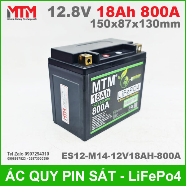 Bình ắc quy pin xe máy 12.8V 18Ah 800A MTM ES12-M14-12V18AH-800A 6