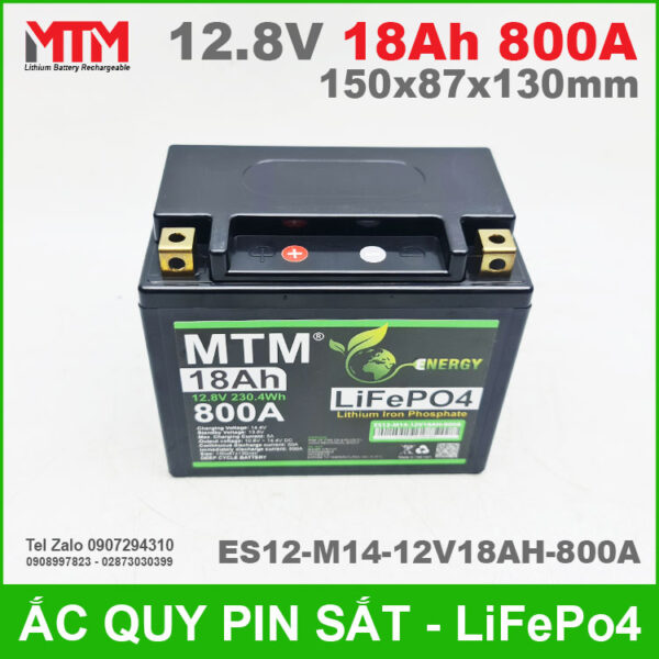 Bình ắc quy pin xe máy 12.8V 18Ah 800A MTM ES12-M14-12V18AH-800A 7