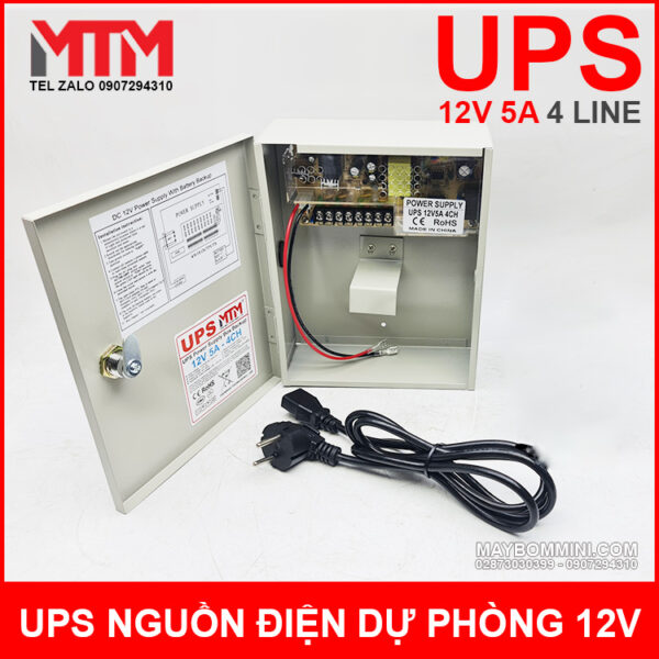 Box UPS nguồn điện dự phòng 12V 5A 4CH kèm ắc quy 12V 7.5Ah 4